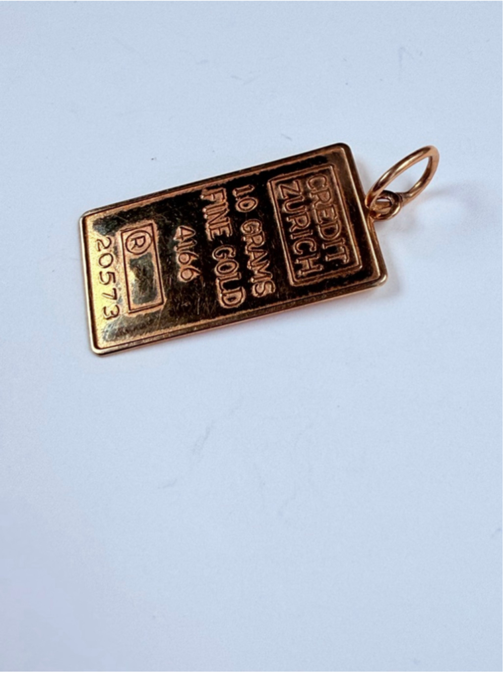 10K Solid Yellow Gold Credit Zurich 1 Gram Ingot Rectangle Bar Necklace Pendant - Picture 4 of 6
